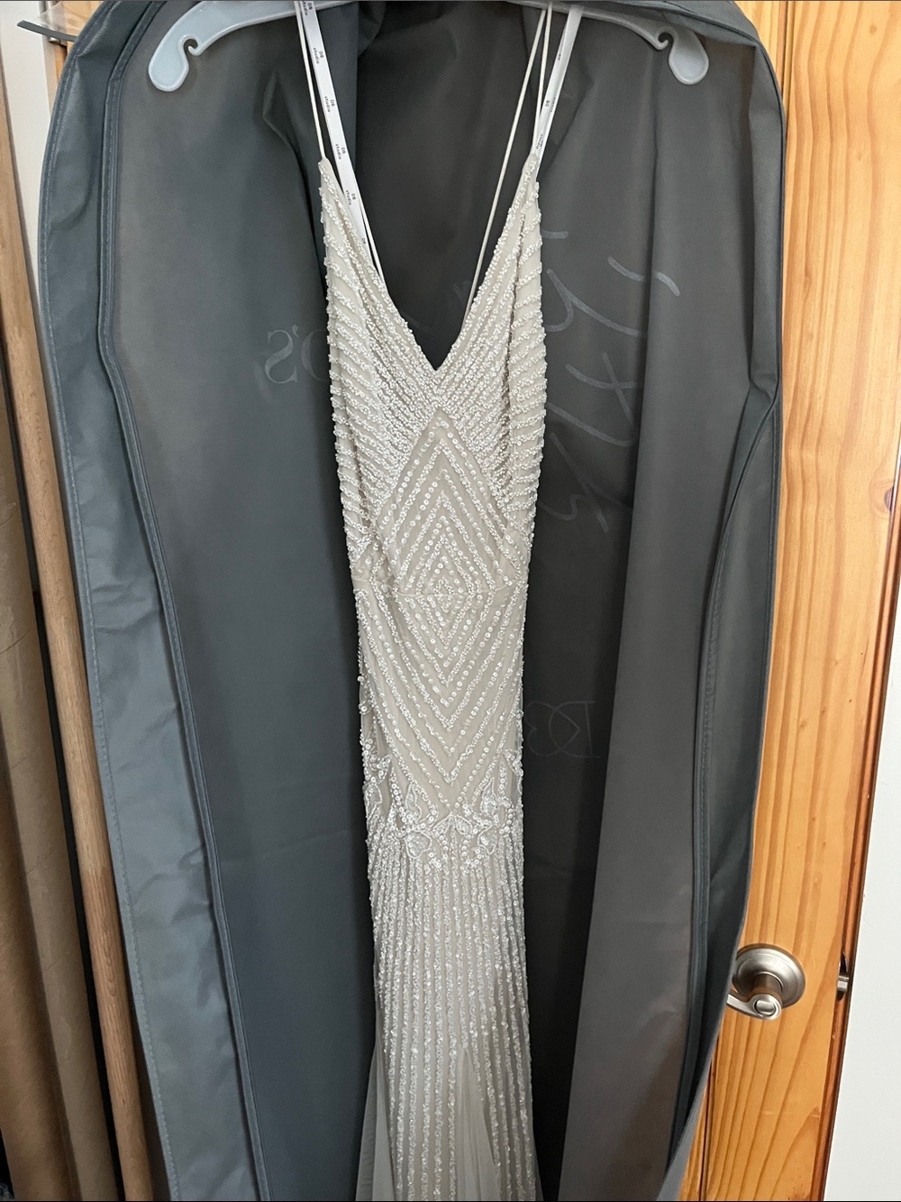 NWT White Beaded V-Neck Evening Dress Maxi Wedding Gown 20’s - Picture 4 of 5